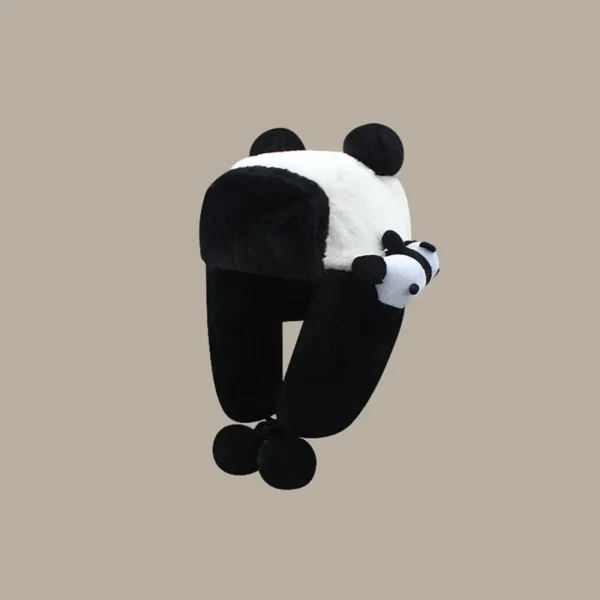 WPCTHAHW0133 Panda Shaped Hat Warm Plush Earflap Hat Versatile Headwrap