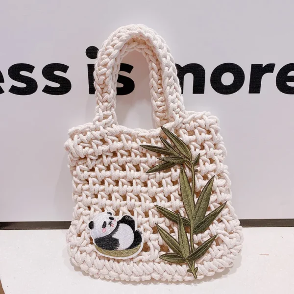 Panda Under Bamboo Leaves Simple Cute Woven Handbag