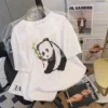 Pixel Panda Print Women's Short Sleeve T-Shirt Round Neck Top