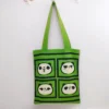 WPBGWB000140 Playful Panda Expression Multicolor Woven Shoulder Tote Bag Green