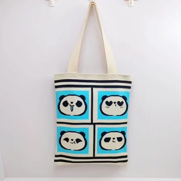 WPBGWB000144 Playful Panda Expression Multicolor Woven Shoulder Tote Bag