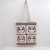 WPBGWB000143 Playful Panda Expression Multicolor Woven Shoulder Tote Bag Pink