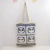 WPBGWB000137 Playful Panda Expression Multicolor Woven Shoulder Tote Bag