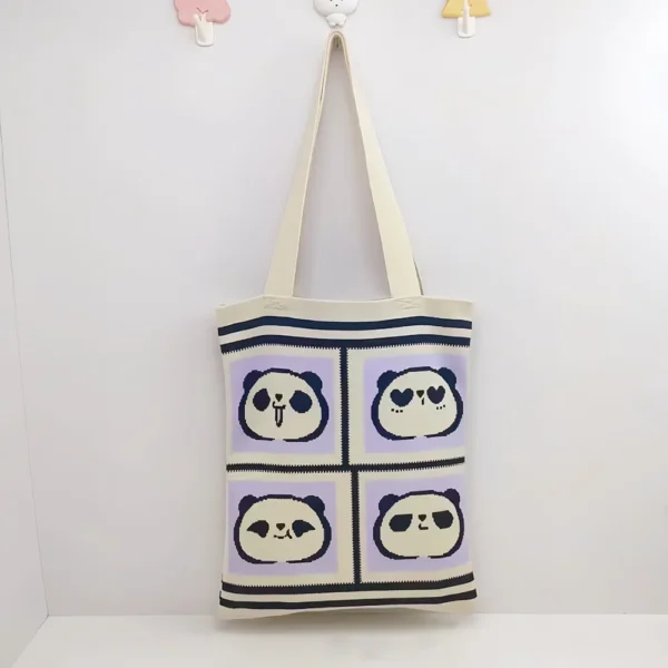 WPBGWB000137 Playful Panda Expression Multicolor Woven Shoulder Tote Bag