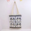WPBGWB000136 Playful Panda Expression Multicolor Woven Shoulder Tote Bag White
