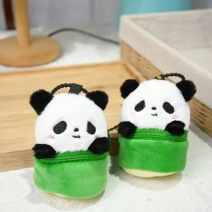 Plush Bamboo Tube Panda Coin Purse Keychain Bag Charm