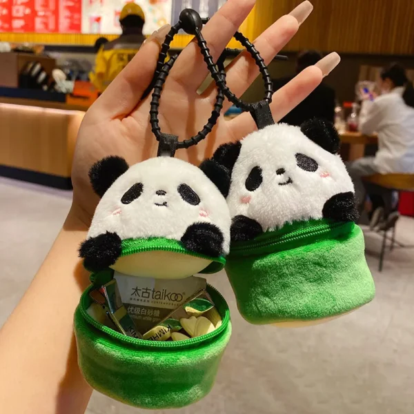 WPDCCM000074-04webp Plush Bamboo Tube Panda Coin Purse Keychain Bag Charm