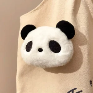 WPDCBR000142-01 Plush Panda Head Brooch Cute Cartoon Pin Bag Decor Badge