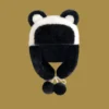 WPCTHAHW0136 Plush Thickened Winter Panda Trapper Hat Outdoor Headwrap