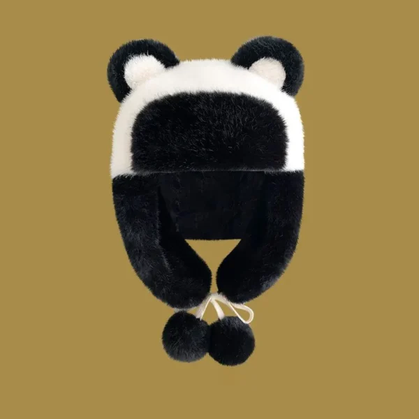WPCTHAHW0136 Plush Thickened Winter Panda Trapper Hat Outdoor Headwrap