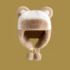 WPCTHAHW0138 Plush Thickened Winter Panda Trapper Hat Outdoor Headwrap Khaki