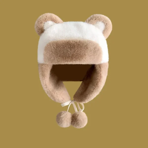 WPCTHAHW0138 Plush Thickened Winter Panda Trapper Hat Outdoor Headwrap Khaki