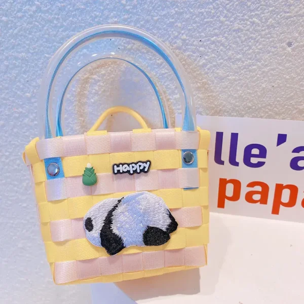 WPBGWB000128 Rainbow Panda Series Woven Basket Handbag Cartoon Mini Tote