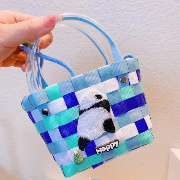 WPBGWB000129 Rainbow Panda Series Woven Basket Handbag Cartoon Mini Tote