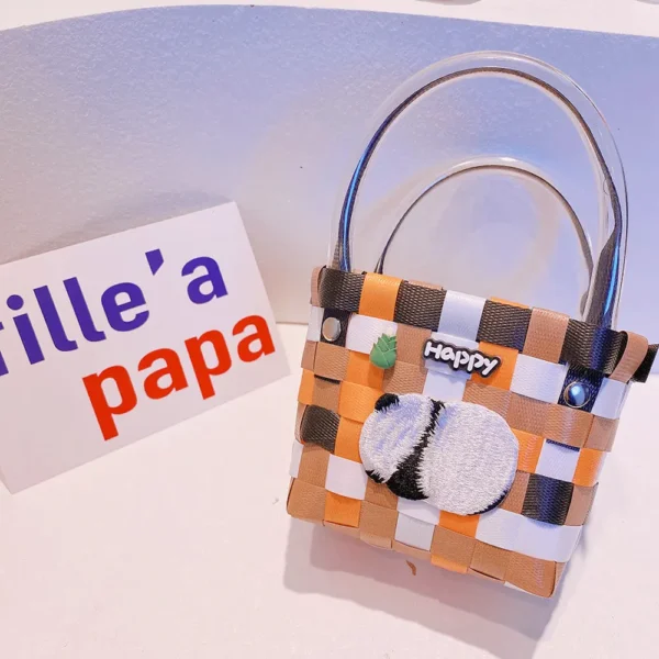 WPBGWB000131 Rainbow Panda Series Woven Basket Handbag Cartoon Mini Tote