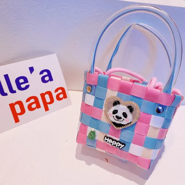 WPBGWB000132 Rainbow Panda Series Woven Basket Handbag Cartoon Mini Tote