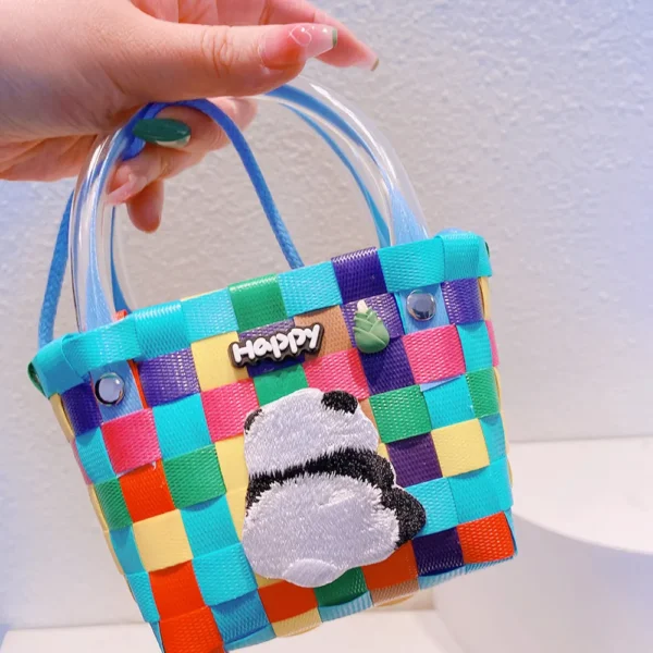 WPBGWB000134 Rainbow Panda Series Woven Basket Handbag Cartoon Mini Tote