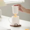 Relaxed Panda High-End White Porcelain Tea Infuser Mug with Lid