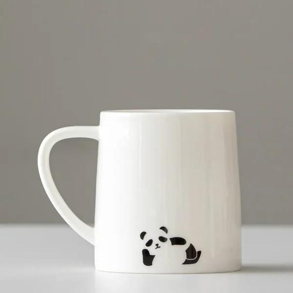 Relaxed Panda High-End White Porcelain Tea Infuser Mug with Lid
