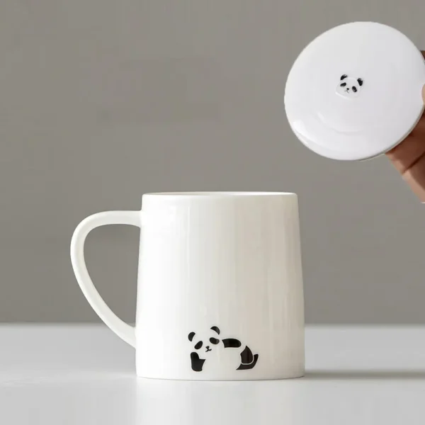 Relaxed Panda High-End White Porcelain Tea Infuser Mug