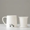 Relaxed Panda High-End White Porcelain Tea Infuser Mug with Lid