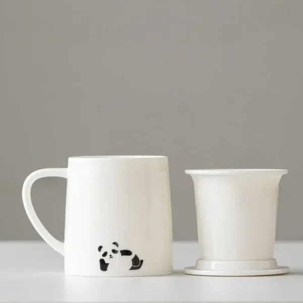 Relaxed Panda High-End White Porcelain Tea Infuser Mug with Lid