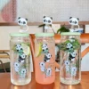 WPLSCPPC0066-01 Simple Panda Pattern Glass Water Cup with Straw