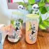 WPLSCPPC0066-02 Simple Panda Pattern Koala Glass Water Cup with Straw