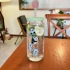 WPLSCPPC0066-03 Simple Panda Pattern Glass Water Cup with Straw
