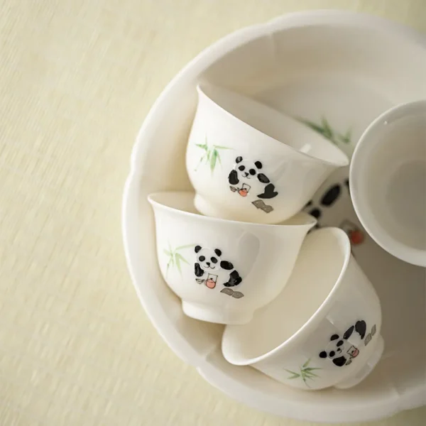 WPLSCPTC0023-01 Lazy Panda Stacked Edge White Porcelain Tea Cup