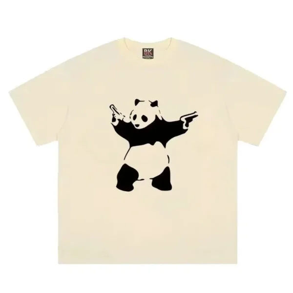 WPCTTS000552 Summer Cool Panda John Wick Print Short-Sleeve Cotton T-Shirt Apricot