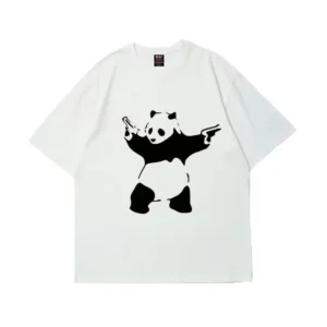 Summer Cool Panda John Wick Print Short-Sleeve Cotton T-Shirt White