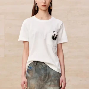Summer New Style Fun Detachable Panda Toy T-Shirt for Women