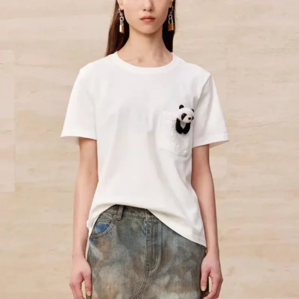 WPCTTS000707-01 Summer New Style Fun Detachable Panda Toy T-Shirt for Women