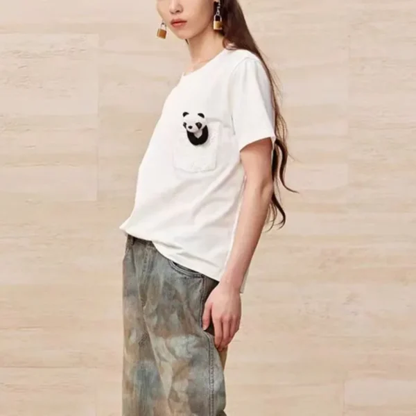 WPCTTS000707-02 Summer New Style Fun Detachable Panda Toy T-Shirt for Women