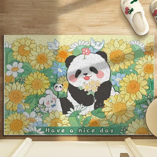 WPHHCR000153 Sweet Cartoon Panda Pattern Entrance Door Mat Cuttable Rug