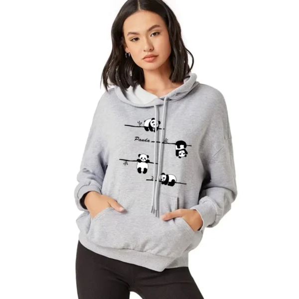 WPCTSS000315 Trendy Panda Print Women's Hoodie Sweatshirt with Fleece Lining Grey