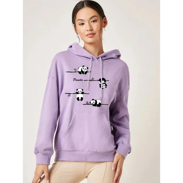 WPCTSS000310 Trendy Panda Print Women's Hoodie Sweatshirt with Fleece Lining Purple
