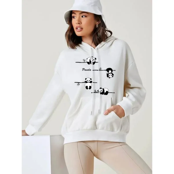 WPCTSS000305 Trendy Panda Print Women's Hoodie Sweatshirt with Fleece Lining White