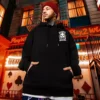 WPCTSS000396 Trendy Panda Printed Men's Hooded Fleece-Lined Sweatshirt Black