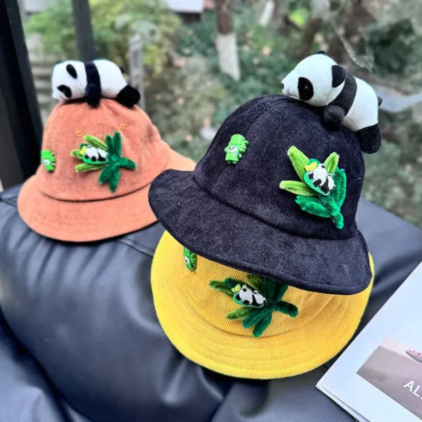 Trendy Style Cartoon Panda Corduroy Bucket Hat
