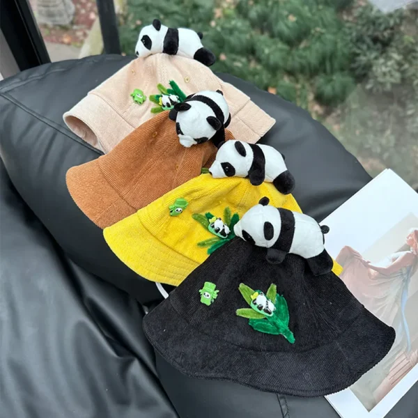 Trendy Style Cartoon Panda Corduroy Bucket Hat