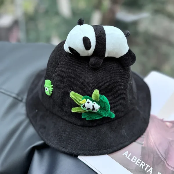 Trendy Style Cartoon Panda Corduroy Bucket Hat