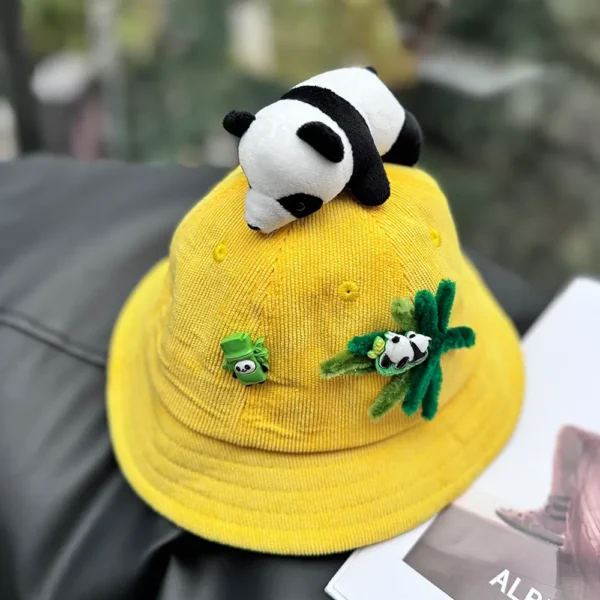 Trendy Style Cartoon Panda Corduroy Bucket Hat