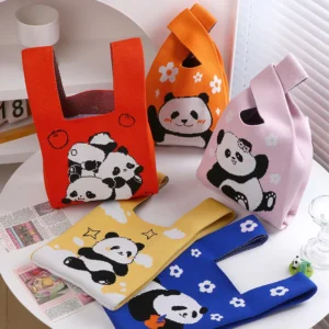 Various Style Panda Pattern Small Woven Tote Bag