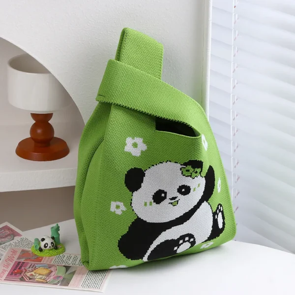 WPBGWB000086 Various Style Panda Pattern Small Woven Tote Bag Light Green