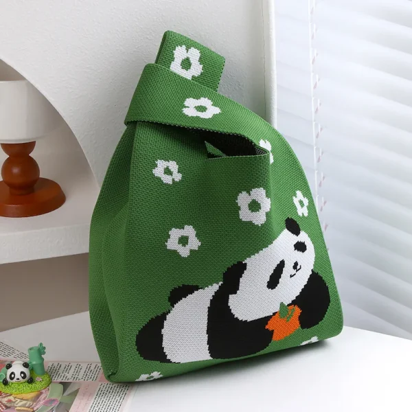WPBGWB000097 Various Style Panda Pattern Small Woven Tote Bag Green