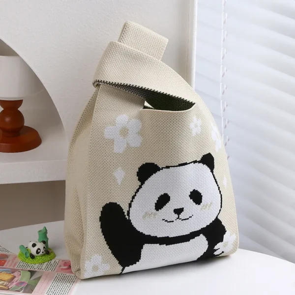 WPBGWB000103 Various Style Panda Pattern Small Woven Tote Bag