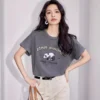 WPCTTS000665-01 Vintage Cute Panda Print Short Sleeve T-shirt for Women