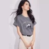 WPCTTS000665-02 Vintage Cute Panda Print Short Sleeve T-shirt for Women